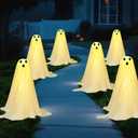 JOYIN 3 Pcs Halloween Decorations Outdoor Ghosts Pathway Lights, 18 White Cloth Ghost with White Light Up Yard Stakes for Graveyard Yard Lawn Garden Prop, Party Decor Supplies