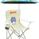 Kids Beach Folding Camping Chair - Kids Camping Chair with Outdoor Umbrella - Lightweight and Sturdy - for Beach Outdoor Camping Picnic (Blue)