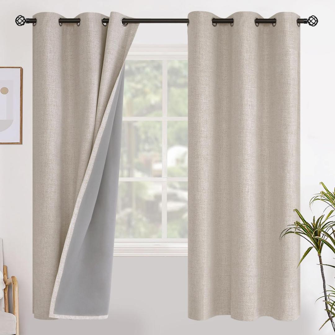 YoungsTex Oatmeal Linen Blackout Curtains for Bedroom 72 Inches Long, Full Room Darkening Window Drapes for Living Room Thermal Insulated Blinds with Grommets Heat Blocking, 2 Panels, 42 X 72 Inch