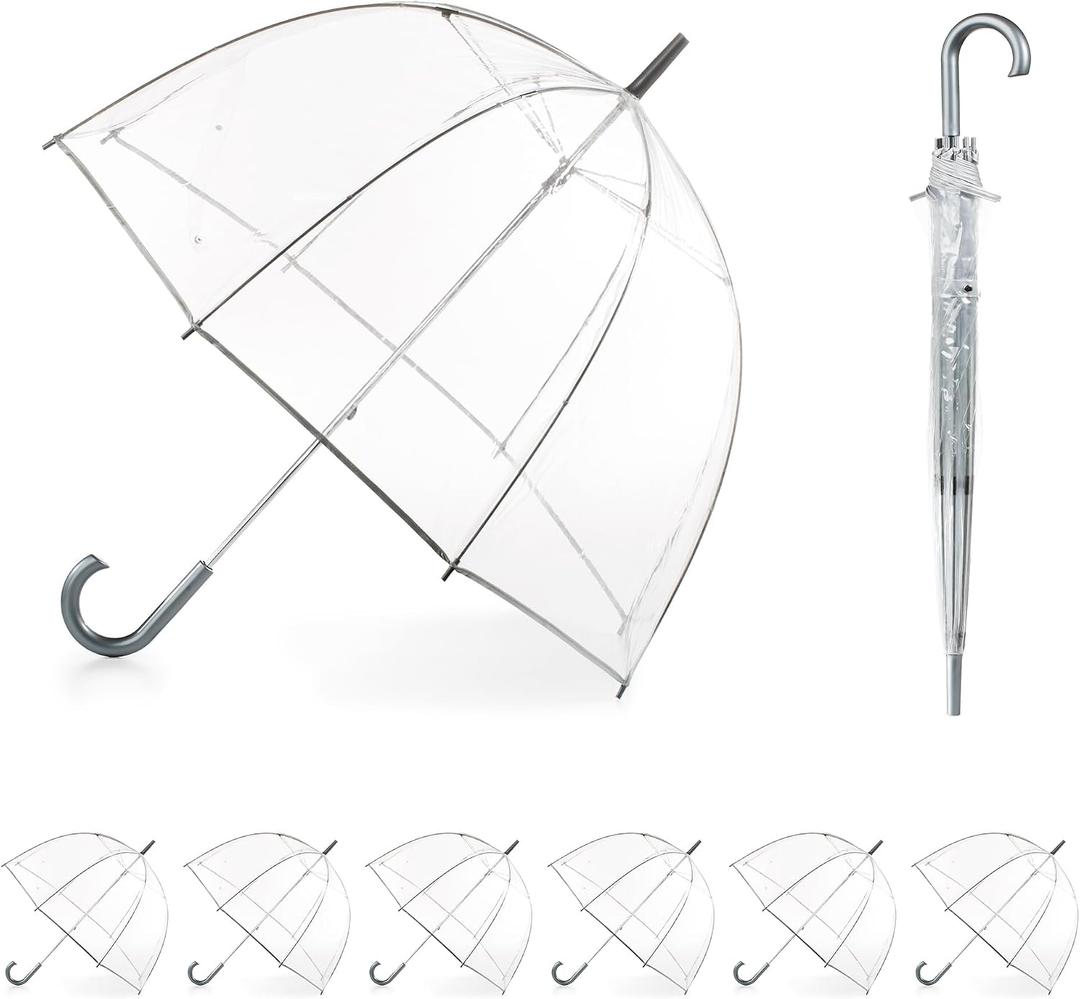 totes Adult Clear Bubble Umbrella with Dome Canopy, Lightweight Design, Wind and Rain Protection, Clear - 6pk, Adult - 51" Canopy