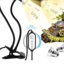 TFNN Reptile Heat Lamp, Double-Head Heat Lamp with Clamp, UVA UVB Reptile Light with Intelligent Cycle Timer for Turtle, Bearded Dragon, Lizard and More, 2 Bulbs 25W+50W