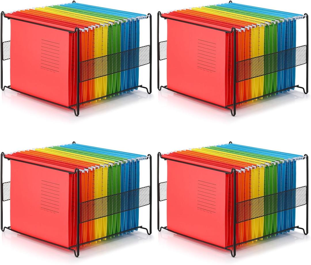 Moxweyeni 4 Pack Mesh Hanging File Folder Organizer, Letter Size File Folder Organizer, Metal Hanging Filing Box Desktop Filing Crate Storage for Home, Office, School, Black