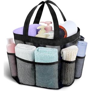 Attmu Mesh Shower Caddy Portable, Quick Dry Hanging Shower Tote Bag for College Dorm Room Essentials, Large Capacity Shower Caddy Dorm for Bathroom Gym Swimming, Black