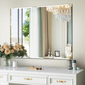 Frameless Mirror, 40"x32" Beveled Mirror for Wall, Bathroom Vanity Mirrors for Over Sink, Bedroom, Living Room Hangs Horizontally or Vertically