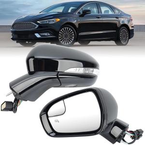 Driver Side Mirror Assembly Compatible with 2016-2022 Ford Fusion with Heated Manual Folding Turn Signal Puddle light Rear View Mirror Replace FS73-17683 Black 7 Pins