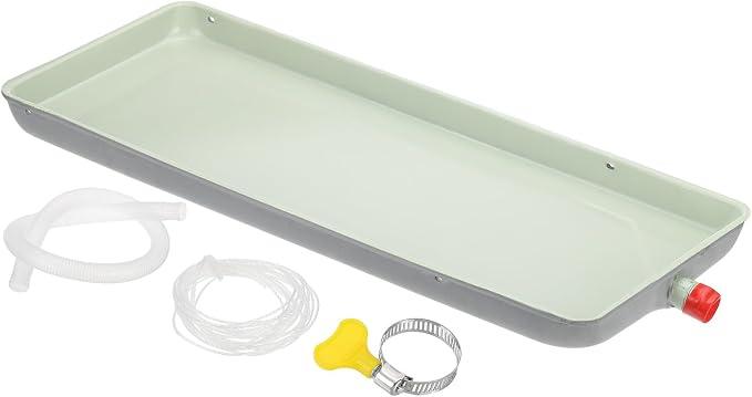 PATIKIL Air Conditioner Drip Tray, 24 x 9.4 Inch (61 x 24 cm) Galvanized
Metal Portable Universal Air Conditioner Drain Pan with Drain Hole & Hose for Indoor Outdoor Split AC Unit