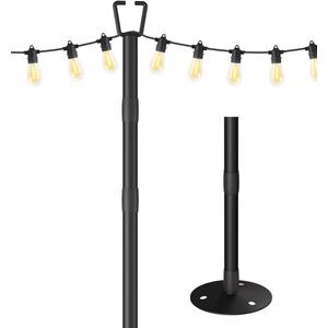 10FT String Light Poles for Outdoor Decor, Sturdy Light Pole with Hard Ground Base, Adjustable Metal Posts for Outside Patio, Backyard, Deck, Garden, Party, Wedding