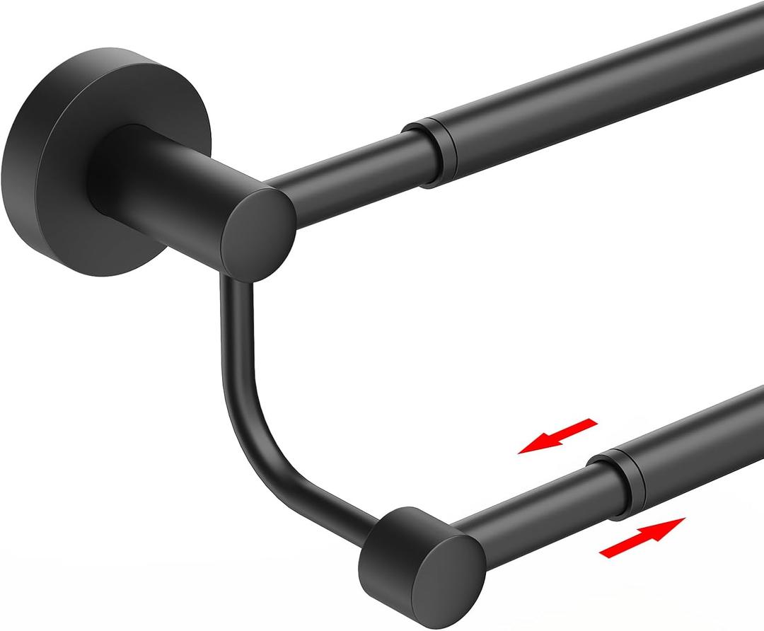 BESy Adjustable 16-26 Inches Double Bath Towel Bar for Bathroom SUS304 Stainless Steel Towel Holder, Hotel Style Wall Mount with Screws Hand Towel Bar Towel Rack Rod Hanger, Matte Black Finish