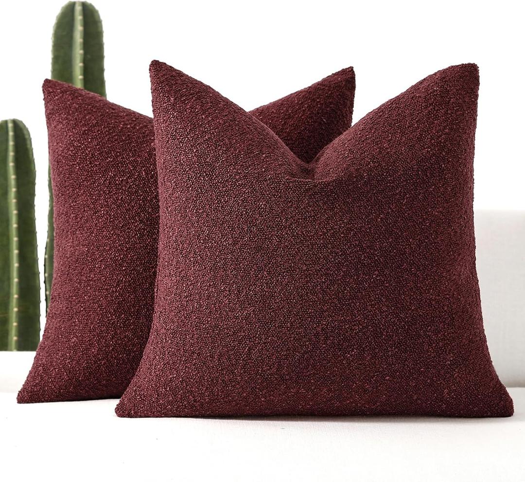 16x16 Boucle Throw Pillow Covers, Set of 2, Burgundy