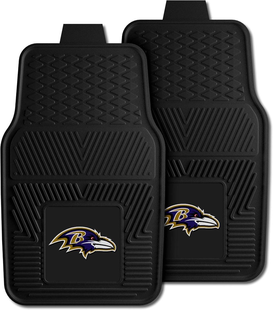 FANMATS 8755 Baltimore Ravens 2-Piece Heavy Duty Vinyl Car Mat Set, Front Row Floor Mats, All Weather Protection, Universal Fit, Deep Resevoir Design