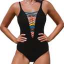 popvil Black Sexy One Piece Swimsuit for Women Plunge Deep V Neck Bathing Suit