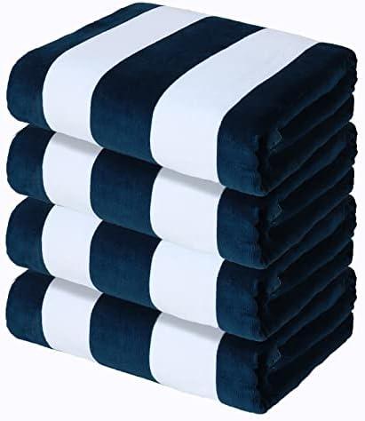 Exclusivo Mezcla 3 Pack Cotton Oversized 35x70 Inches Soft Cabana Stripe Thick Beach Towel, Super Absorbent Travel Bath Pool Towel (Dark Navy)