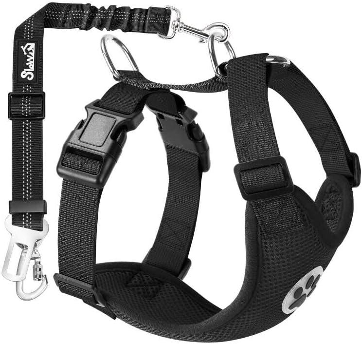 Lukovee Dog Seat Belt for Car, Adjustable Dog Car Harness for Large Medium Small Dogs, Soft Padded & Breathable Mesh Dog Seatbelt with Car Strap and Carabiner(Black Double Clip,Large) (B6- Black (Double Clip 2 in 1))
