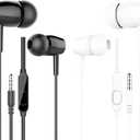 2 x Wired Earbuds with Microphone, 2 Pack (Black & White), in-Ear Lightweight Stereo Headphones with 3.5mm Jack, Noise-Isolating Earphones for Smartphones, Tablets, Laptops, MP3 Players