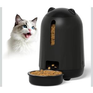 PAPIFEED Automatic Cat Feeder, Button Timer Auto Food Dispenser with Dual Power Backup, Slow Feeding Mode, 3L Moisture-Proof Feeder for Cats & Small Dogs (Black)