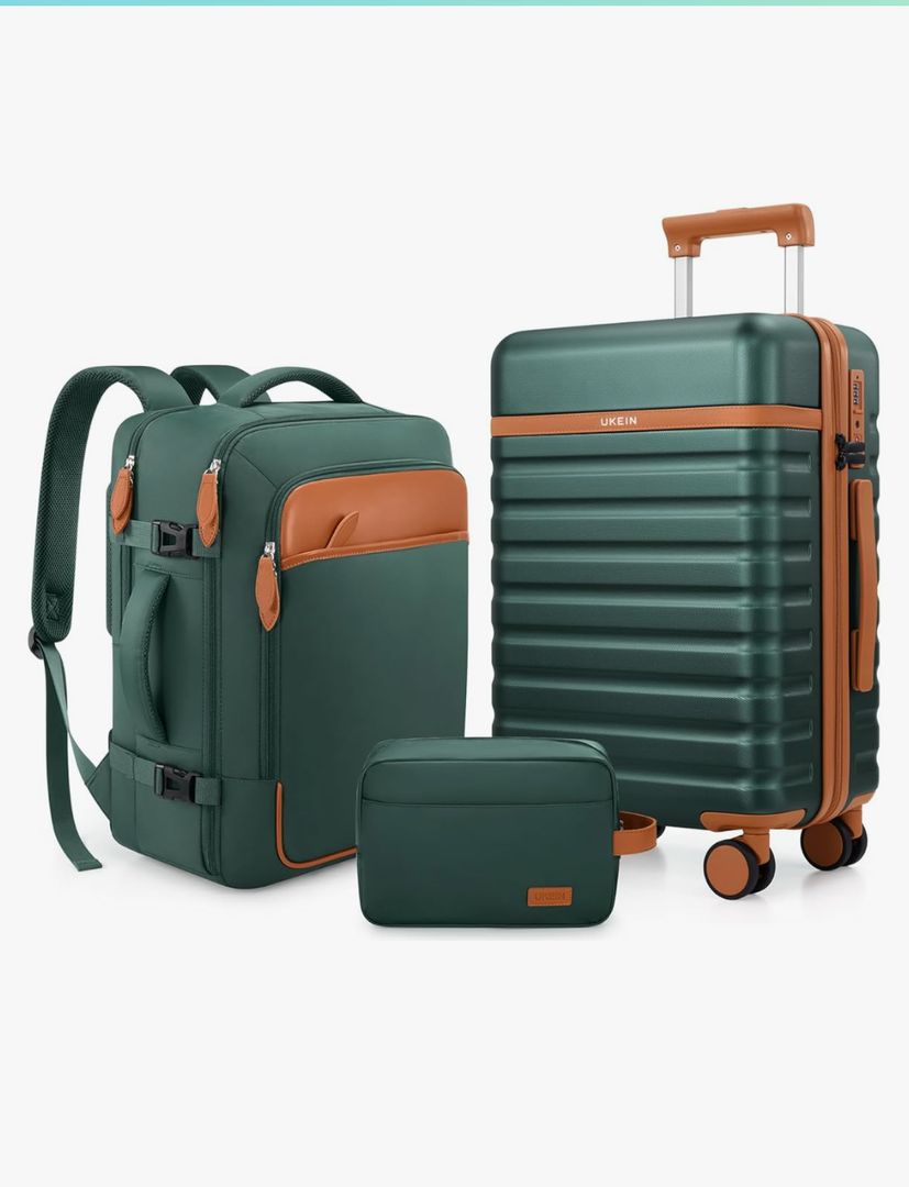 Luggage Sets 3 Piece, Carry On Luggage 20 Inch With Spinner Wheels,PC Hardside Suitcase Set with TSA Lock,Durable Carry On Suitcase With Travel Backpack for Men Women (Green, 3 piece set (20inch))