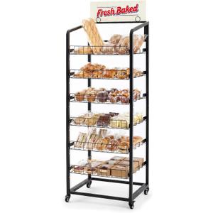 6-tier Narrow Bakery Display Rack on Wheels, 24" W x 18.9" D x 65" H