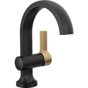 Delta Albion Matte Black/Brushed Gold Bathroom Faucet 1 Hole, Single Hole Bathroom Sink Faucet for Vanity, Metal Push-Pop Drain Assembly, Matte Black/Champagne Bronze 