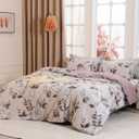 SLEEPBELLA Comforter King Size, 600 Thread Count Cotton Burgundy Botanical with Grey Floral Pattern Pink Reversible Comforter Set,Down Alternative Bedding Set 3Pcs(King, Burgundy Botanical)
