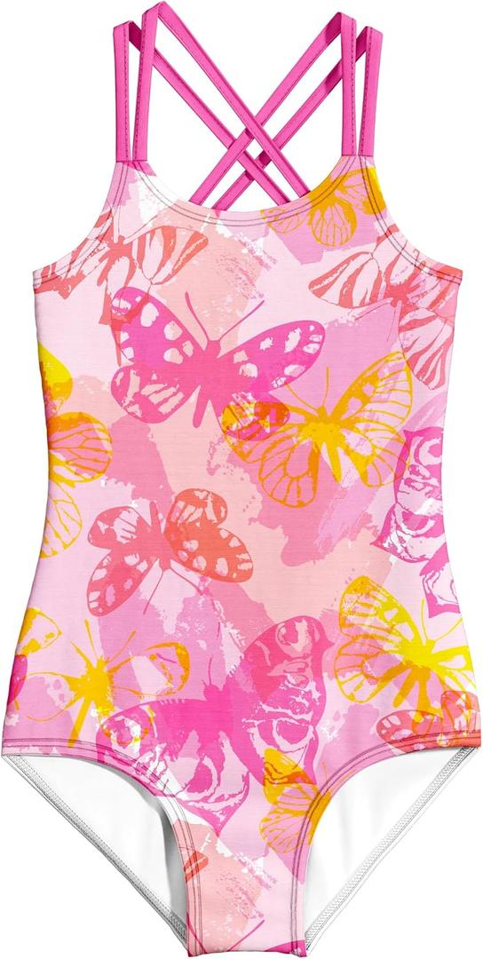 LQSZ Girls One Piece Swimsuits Quick Dry Beach Bathing Suit Cross Shoulder Strap Swimwear