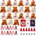 Foilswirl 24 Sets Christmas Mini Plush Bear 4 Inch Stuffed Animal Bulk Small Soft Bear Toys with Santa Hat Scarf Cards Gift Bags for Xmas Gifts Party Favors Holiday Stocking Stuffers Decoration