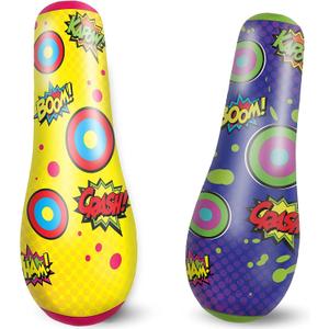 2 Pack Inflatable Bopper, 47 Inches Kids Punching Bag with Bounce-Back Action, Inflatable Punching Bag for Kids Presents