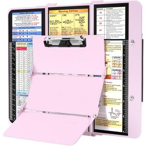 Nursing Clipboard Foldable, Foldable Clip Board w/Nursing Edition Medical Charts,3 Layers Aluminum, Nurse Note w/Low Profile Clip&Pen Clip for Students, Nurses and Doctors, Baby Pink