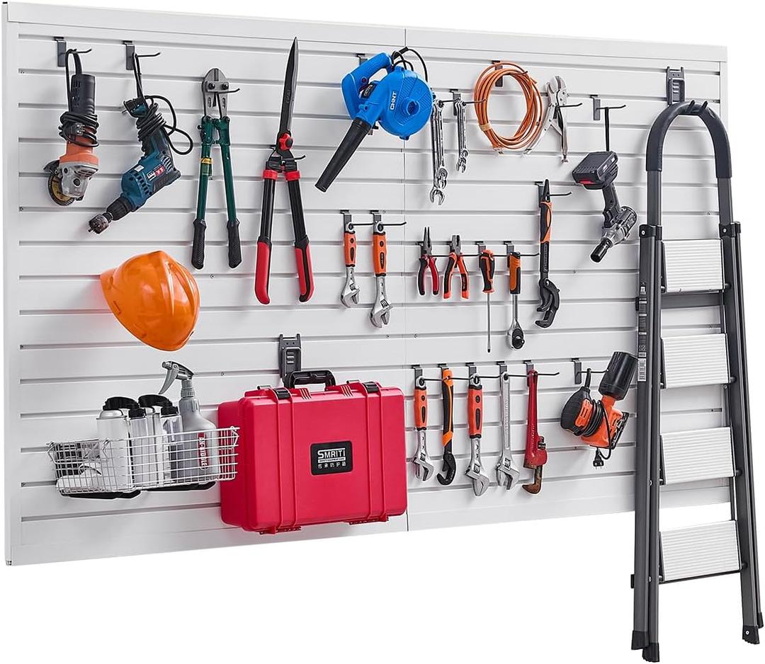 VEVOR Slat Wall Paneling, 1 x 4 ft, PVC Garage Slatwall with Accessories, White Slat Wall Easy-to-Install Adjustable Slatwall Panel with Coupling Structure & DIY Cutting, Fits for Storage & Display