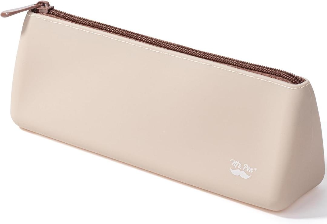 Mr. Pen- Silicone Pencil Case Pouch, Warm Beige, Aesthetic Triangular Design, Multipurpose, Aesthetic Pencil Case Small, Silicone Makeup Bag