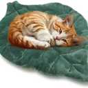 Rzxlszy Cat Mat Self Warming Cat Bed 26"x20" Leaf Shaped Cotton Soft Warm Pet Pad Blanket for Indoor Bed Couch Sofa Floors Cat and Dog Warm Mattress (Green)