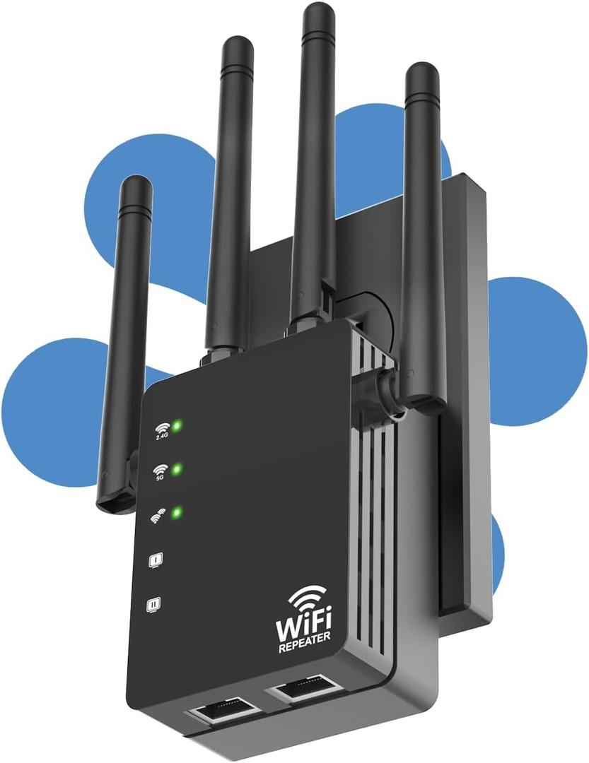 105-Device Compatible WiFi Extender Signal Booster, WiFi Extender, 12880 Sq.Ft Long Range, Dual Band 5GHz/2.4GHz 1200Mbps, Simple Installation for Home & Outdoor (Black-G1)
