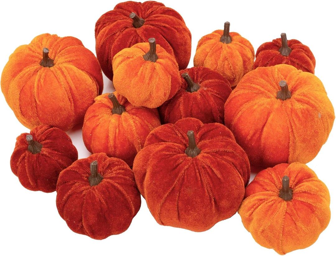 12 Pcs Artificial Pumpkins Velvet Pumpkins with Assorted Sizes Fall Harvest Halloween Decorations Holiday Table Decor Farmhouse Decorations for Home (Multi Color)