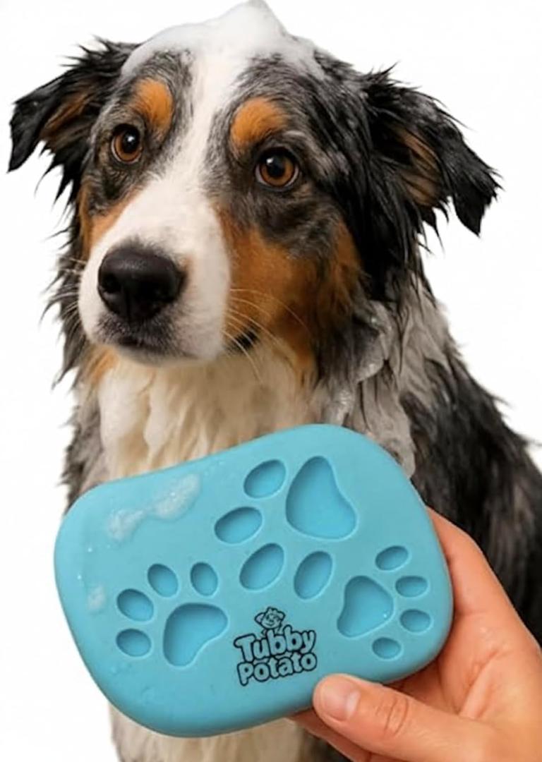 3 x Dog/Cat Curry Brush for Grooming - Tubby Potato - Removable Screen, Grooming Massage Bath Brush, Soft Shampoo Scrubber, Washing Scrub Comb with Silicone Bristles for Short & Long Hair Pets