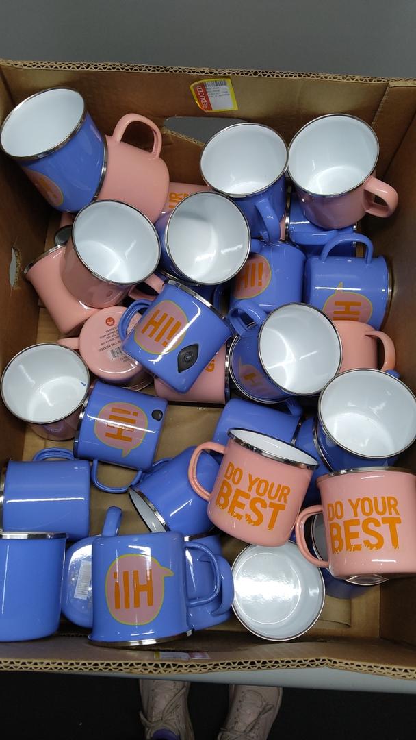pink tin mug, blue tin mug,metal 36 Pcs
