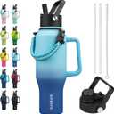 BJPKPK Insulated Water Bottles with Straw Lid, 35oz Metal Water Bottle with 2 lids & Paracord Strap, Double Wall Stainless Steel Tumbler with Handle, Reusable Cups, Mugs, Thermo, Sky