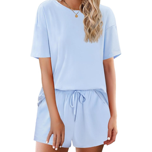 Cotton Pajamas Set for Womens Soft Short Sleeve Lounge Set Shorts Sleepwear Set 2 Piece Pjs Sets M