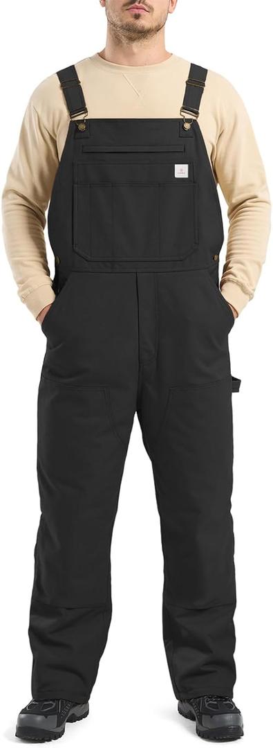 HISEA Insulated Bib Overalls for Men, Winter Water Resistant Duck Canvas Overall, Loose Fit Utility Workwear for Cold Weather (Large, Black)