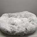 Bedfolks Calming Donut Dog Bed, 30 Inches Round Fluffy Dog Beds for Medium Dogs, Anti-Anxiety Plush Dog Bed, Machine Washable Pet Bed (Light Grey, Medium)