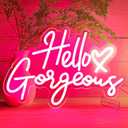 Hello Gorgeous Neon Signs for Wall Decor with Heart, Pink Gorgeous LED Sign Lights for Bedroom Dorm Home Salon Wedding Party, Cute Makeup Dressing Beauty Room Decor, Preppy Girls Woman Cave