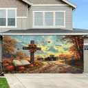 Fall Thanksgiving Garage Door Banner 13x6ft Thanksgiving Theme Backdrop Farmhouse Fall Backdrop Decor Cross Pumpkins Sunflowers Photo Prop Background for Autumn Yard Outdoor Decor