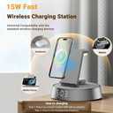 Alarm Clock with Wireless Charging Station, Clock for Bedroom with Night Light Bluetooth Speaker, Wireless Charger Dock Station for iPhone 17 16 15 14 13 12 Pro Max, Apple Watch 11, AirPods 3 (Grey)