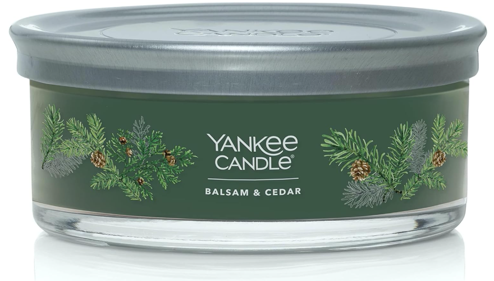 Yankee Candle Baldam & Cedar Scented, Signature 12oz Medium Tumbler 5-Wick Candle, Over 16 Hours of Burn Time