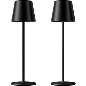 Cordless Table Lamp Rechargeable Black - KK 2 Pack 5000mAH Battery Operated Lamp for Counter, 3 Color Stepless Dimming Waterproof LED Wireless Lamp for Dining Kitchen, Outdoor Patio, Touch Control (2 Pack 14in - Circle Shade)