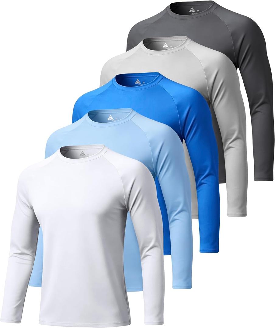 ZITY 5 Pack Long Sleeve Shirts for Men UPF 50+ Sun Protection Fast Dry Lightweight Fishing Swim Rash Guard Workout Shirt, 2XL