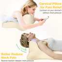 Reading Pillow for Lying, Leaning and Prone, Contour Memory Foam Pillow, Ergonomic Cervical Pillow for Neck and Shoulder Pain Relief, Bed Pillow Beige