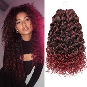 ZRQ 14 Inch GoGo Curl Crochet Hair 8 Packs Burgundy Beach Curl Hair For Women,Synthetic Deep WaveTwist (14Inch,Tbug)