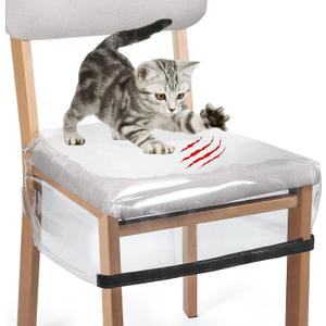 4 Pack Plastic Seat Covers, Plastic Chair Covers for Dining Room Chairs, Stain, Water and Kitty Scratch Resistant Clear Pvc Chair Protector with Adjustable Strap for Most 18" - 20" Standard Chair