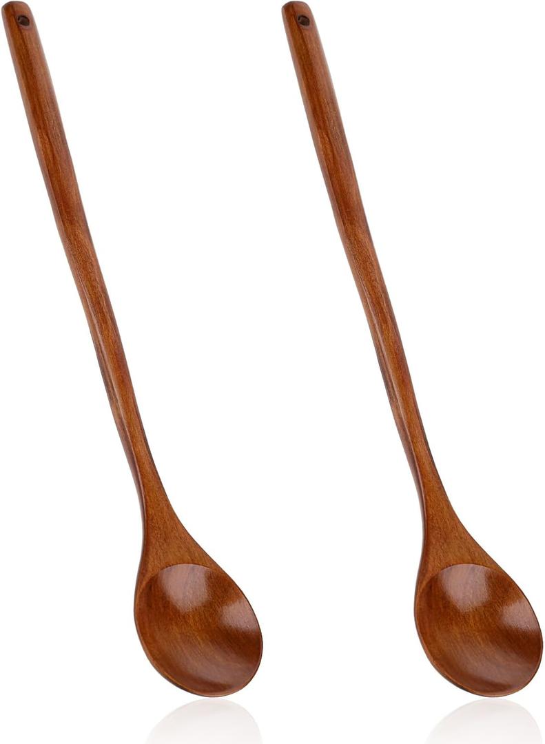 2 Pcs Large Wooden Cooking Spoons, 13 in Wood Mixing Spoons with Long Handle Wooden Kitchen Utensil for Cooking, Serving, Mixing Home Kitchen Table Spoon