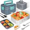 3.5L Super Large Electric Lunch Box Food Heater-Heated Lunch Box for Adults Men With Dual layer(2.5L 304 SS & 1L PP Fruit Container) 90W (12V/24V/110V) lonchera elctrica porttil for Work/Car /Truck (Duck blue)