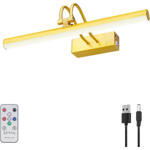 Picture Light,Wireless Art Lights for Paintings,13" Battery Wall Light,Remote Control Accent Lighting with Timer and Dimmable for Frame, Portrait, Artwork-Brass